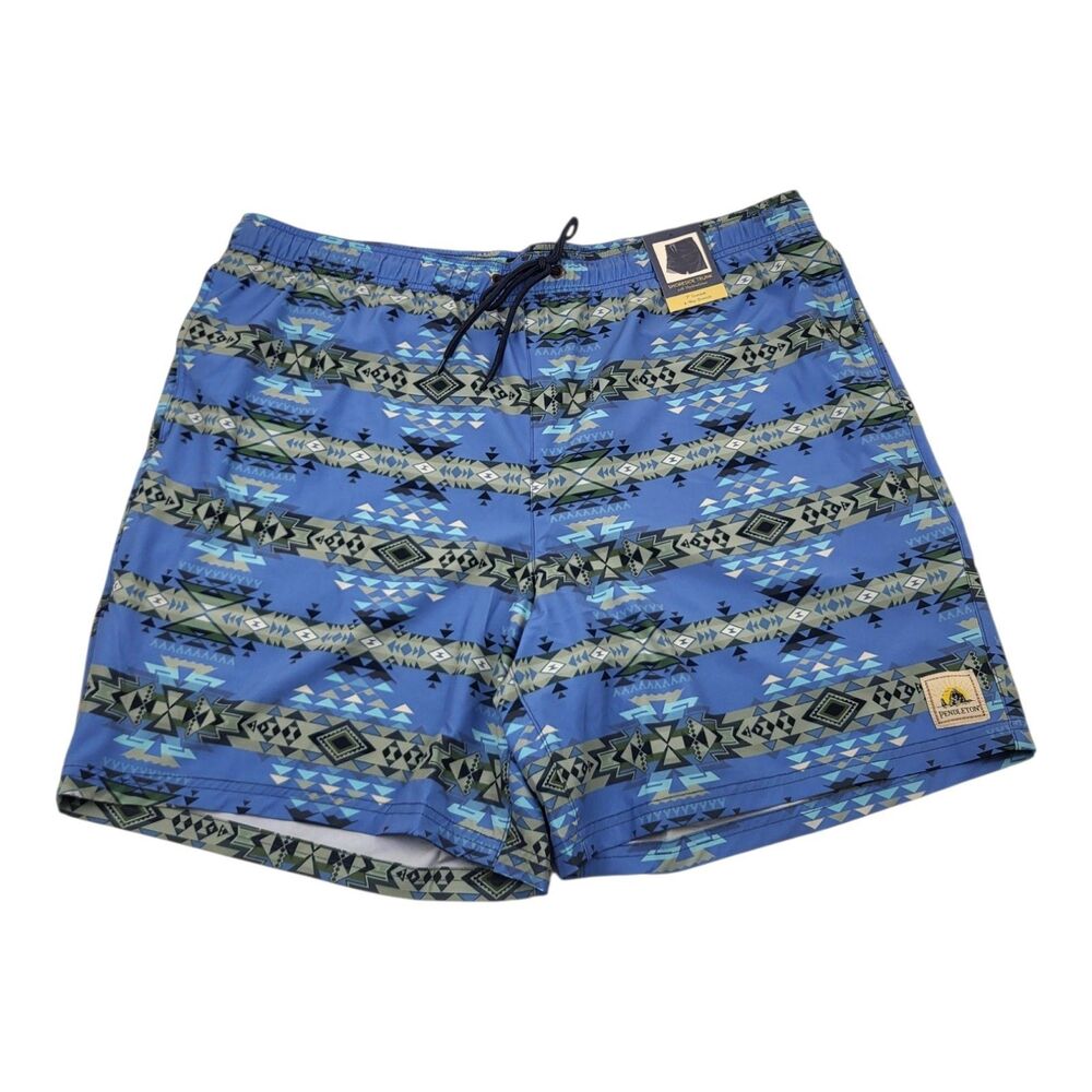 Pendleton Mens Blue Aztec Print 7" Swim Trunks Built In Liner Sz XL